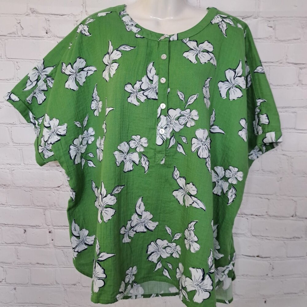 Wonderly Floral Cotton Roll Sleeve Top Size XXL